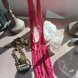 2 necklaces Nwots, African style W/ Tiny Pink Seed Beads; Brass, Heavy Necklace.